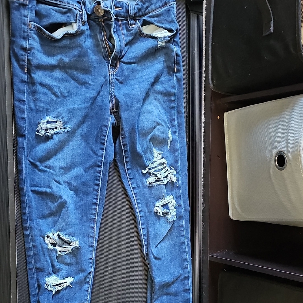 American Eagle Outfitters Blue Ripped Skinny Jeans